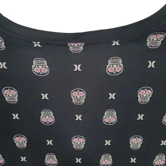 Hurley XXL Mens Shirt Graphic Tee Black Sugar Skull Allover Print Short Sleeve - Picture 7 of 8